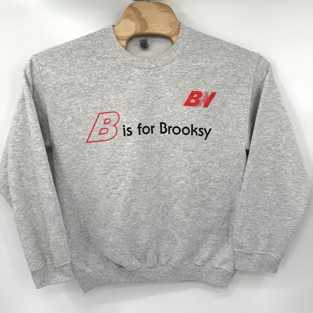 Brooks Nielsen B is for Brooksy Men's Medium Crew Neck Gray Sweater THE GROWLERS